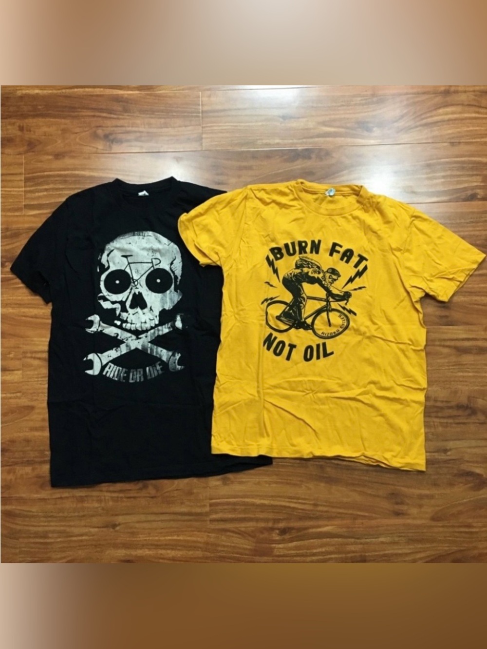 3/$25 Pacific Men Black + Golden Yellow Cycling Scull Cotton Crew T-Shirt Size M